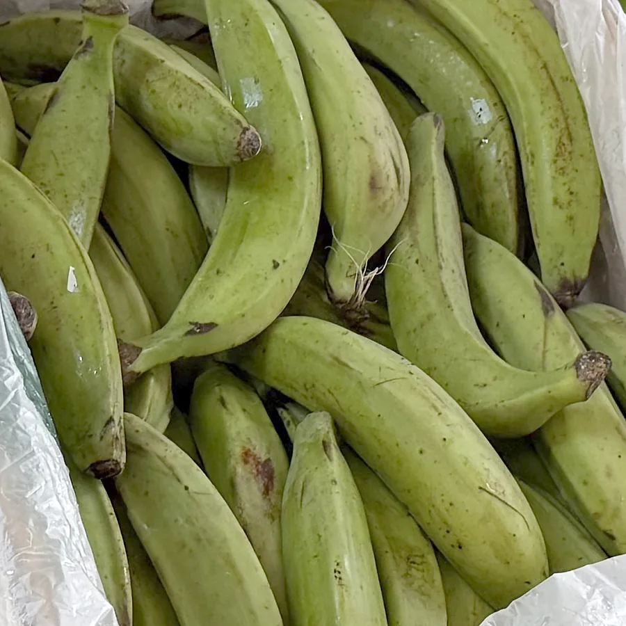 Green plantains — fresh produce, photographed at the market